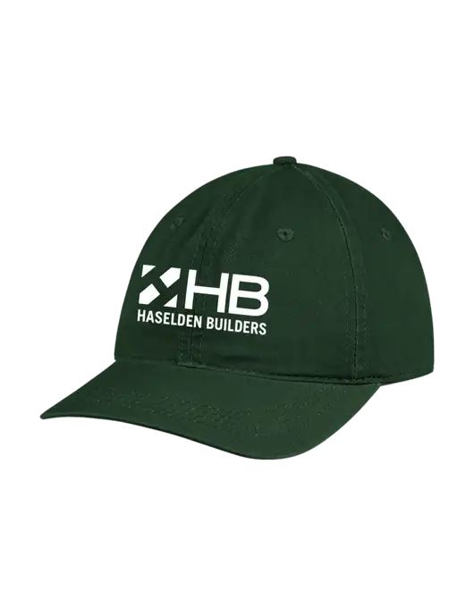 Garment Washed Unstructured Twill Dark Green Cap w/Haselden Builders Logo