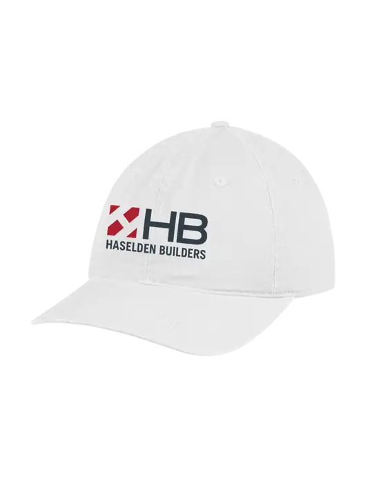Garment Washed Unstructured Twill White Cap w/Haselden Builders Logo