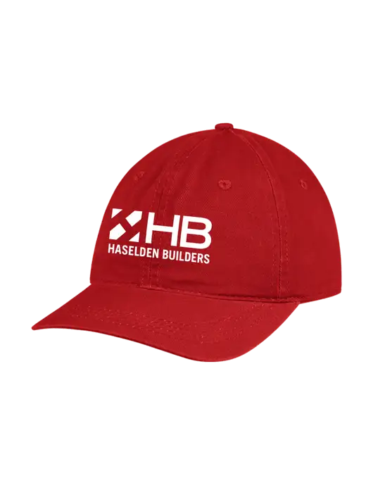 Garment Washed Unstructured Twill Red Cap w/Haselden Builders Logo