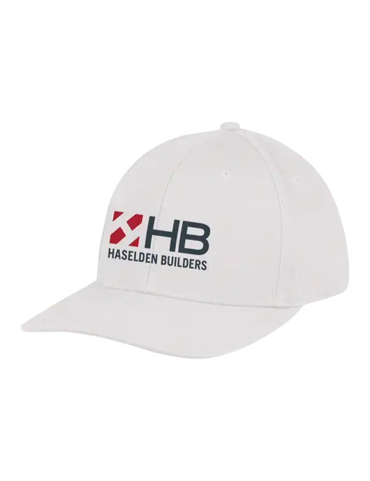Premium Modern Structured Twill White Snapback Cap w/Haselden Builders Logo