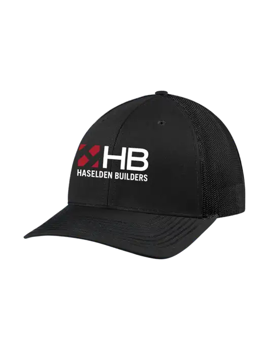 Richardson Adjustable Snapback Original 112 Trucker Cap Black w/Black Mesh w/Haselden Builders Logo