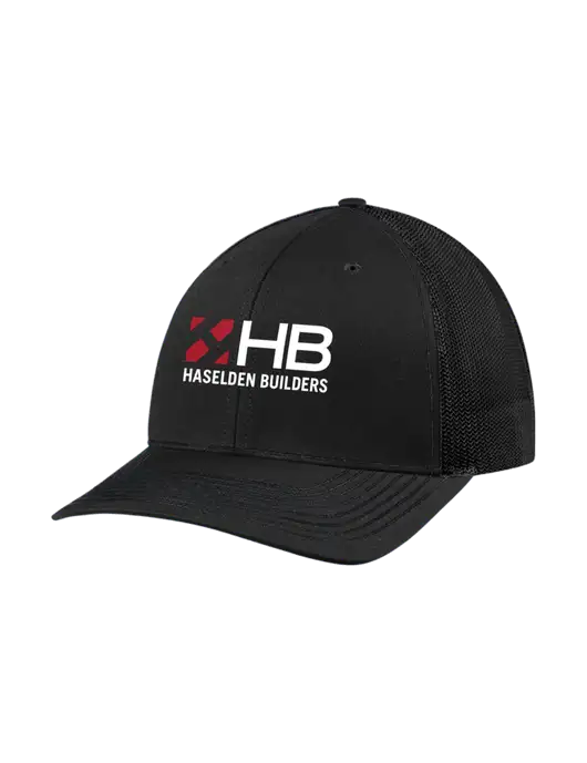 Richardson Adjustable Snapback Original 112 Trucker Cap Black w/Black Mesh w/Haselden Builders Logo