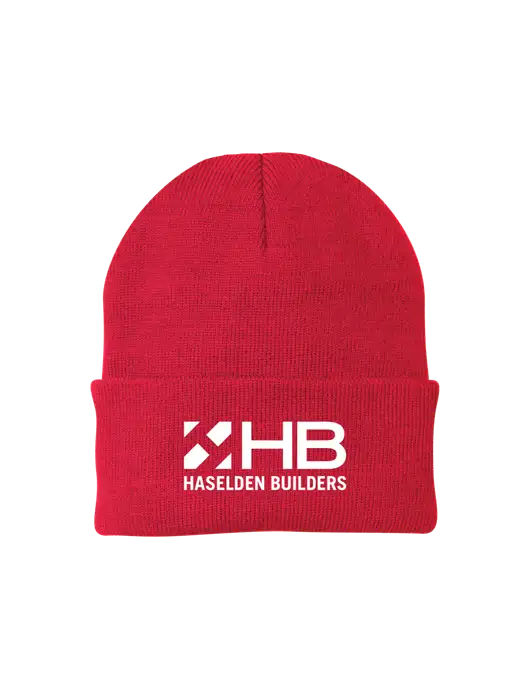 Red Knit Cap w/Haselden Builders Logo