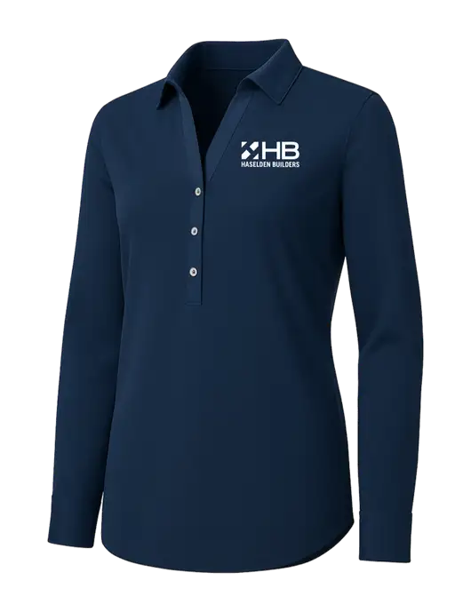 Womens Navy City Stretch Shirt w/Haselden Builders Logo