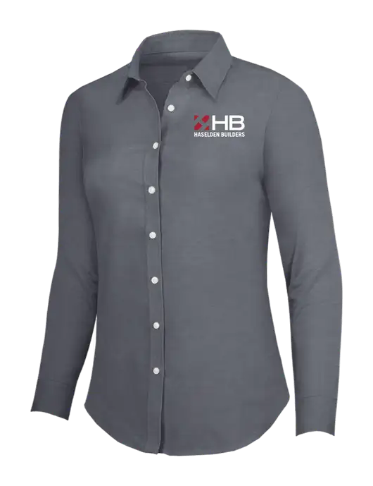 Dark Grey Womens SuperPro Oxford Shirt w/Haselden Builders Logo