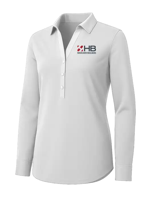 Womens White City Stretch Shirt w/Haselden Builders Logo