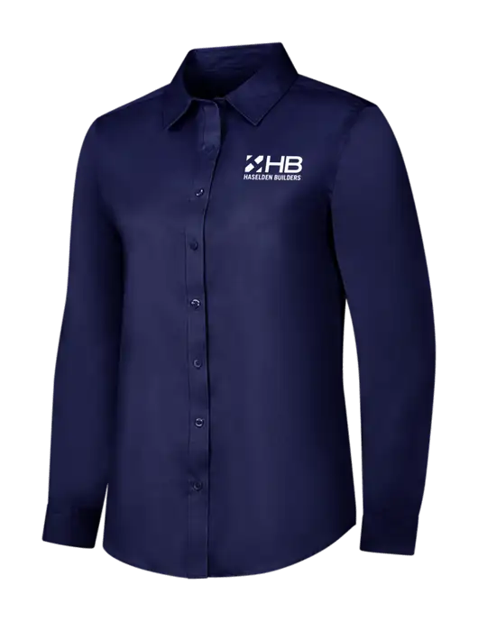 Navy Womens Long Sleeve Superpro React Twill Shirt w/Haselden Builders Logo