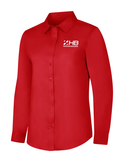 Red Womens Long Sleeve Superpro React Twill Shirt w/Haselden Builders Logo