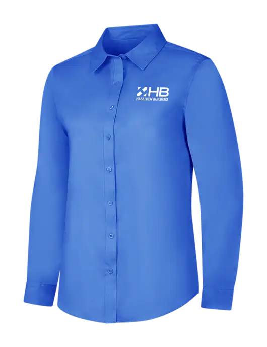 Dark Carolina Blue Womens Long Sleeve Superpro React Twill Shirt w/Haselden Builders Logo