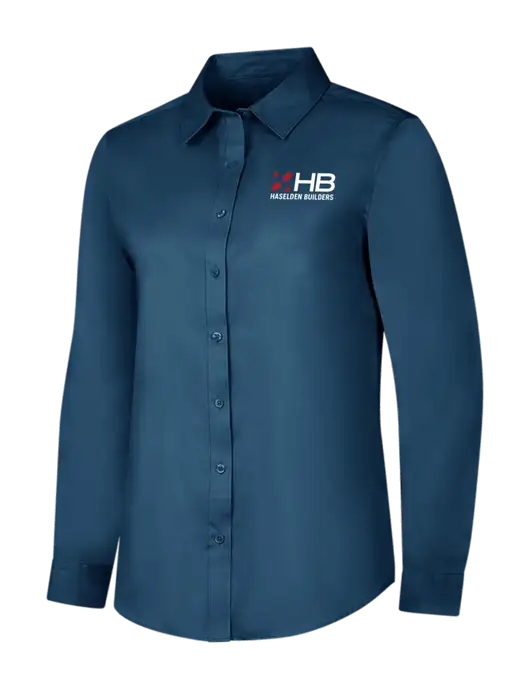 Light Navy Womens Long Sleeve Superpro React Twill Shirt w/Haselden Builders Logo