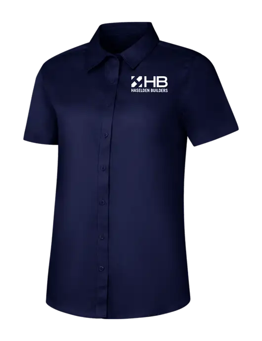 Womens Navy Short Sleeve Superpro React Twill Shirt w/Haselden Builders Logo