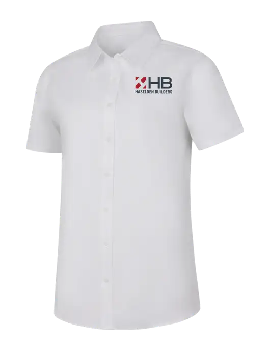 Womens White Short Sleeve Superpro React Twill Shirt w/Haselden Builders Logo