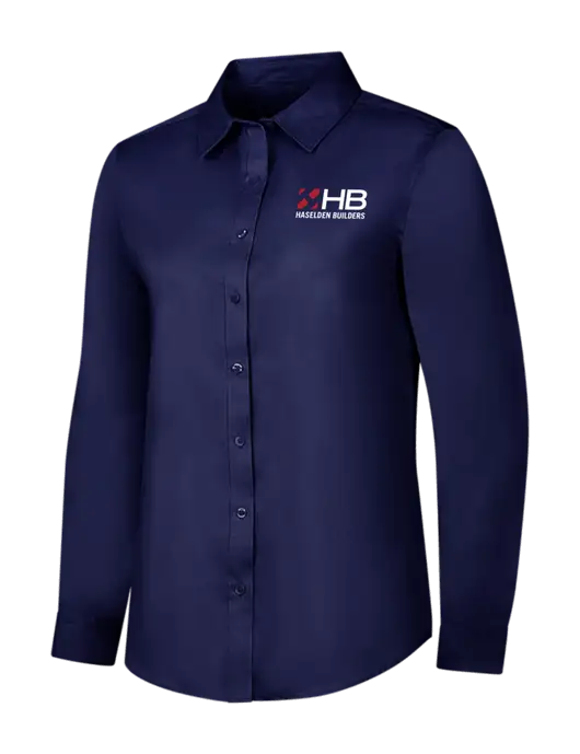 Navy Womens Long Sleeve Superpro React Twill Shirt w/Haselden Builders Logo