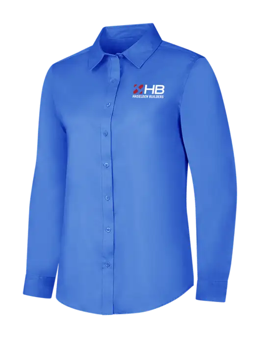 Dark Carolina Blue Womens Long Sleeve Superpro React Twill Shirt w/Haselden Builders Logo