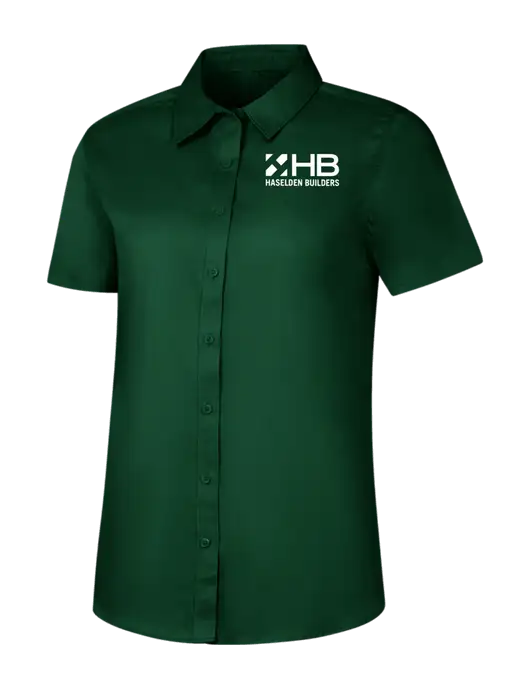 Womens Dark Green Short Sleeve Superpro React Twill Shirt w/Haselden Builders Logo