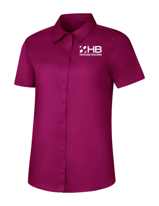 Womens Dark Fucia Short Sleeve Superpro React Twill Shirt w/Haselden Builders Logo