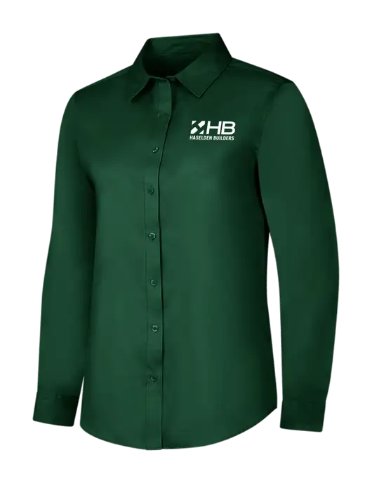 Dark Green Womens Long Sleeve Superpro React Twill Shirt w/Haselden Builders Logo