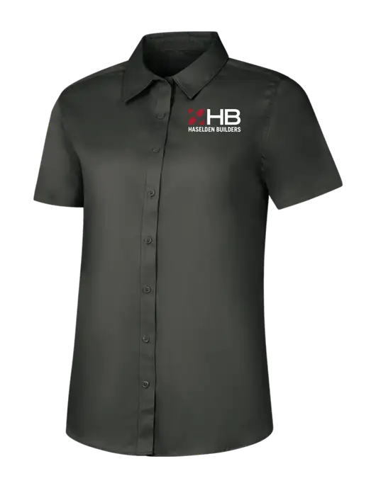 Womens Dark Grey Short Sleeve Superpro React Twill Shirt w/Haselden Builders Logo