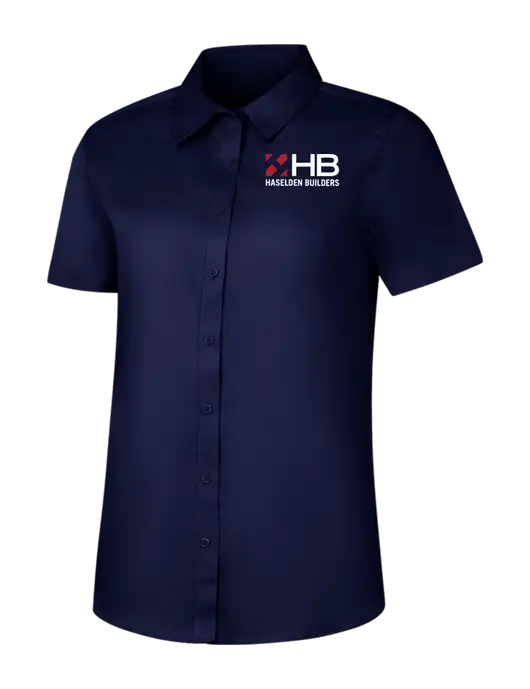 Womens Navy Short Sleeve Superpro React Twill Shirt w/Haselden Builders Logo