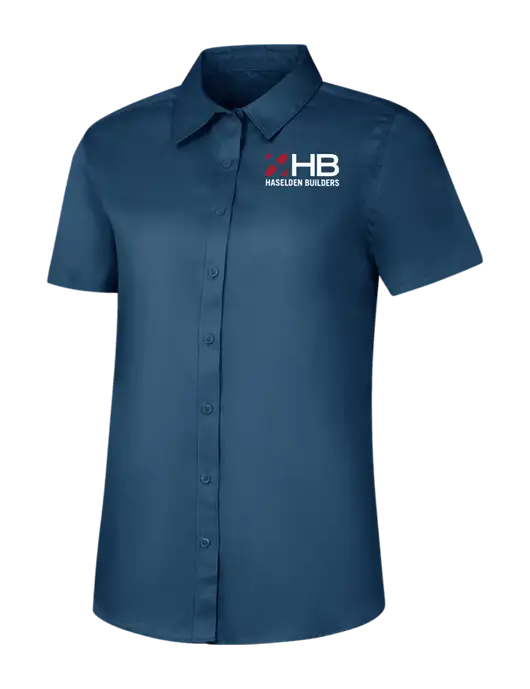 Womens Light Navy Short Sleeve Superpro React Twill Shirt w/Haselden Builders Logo