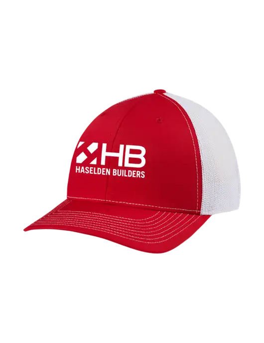 Richardson Adjustable Snapback Original 112 Trucker Cap Red w/White Mesh w/Haselden Builders Logo