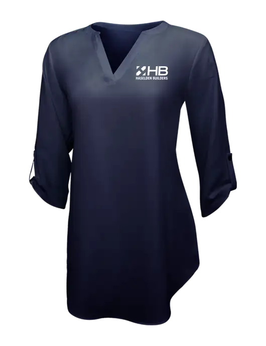 Navy Womens 3/4 Sleeve Tunic Blouse w/Haselden Builders Logo