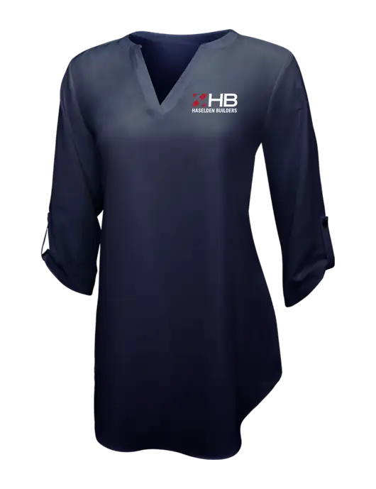 Navy Womens 3/4 Sleeve Tunic Blouse w/Haselden Builders Logo