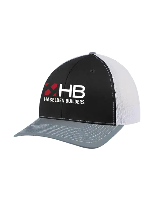 Richardson Adjustable Snapback Original 112 Trucker Cap Black/Light Heather Grey/White Mesh w/Haselden Builders Logo