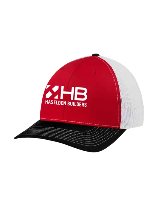 Richardson Adjustable Snapback Original 112 Trucker Cap Black/Red/White Mesh w/Haselden Builders Logo