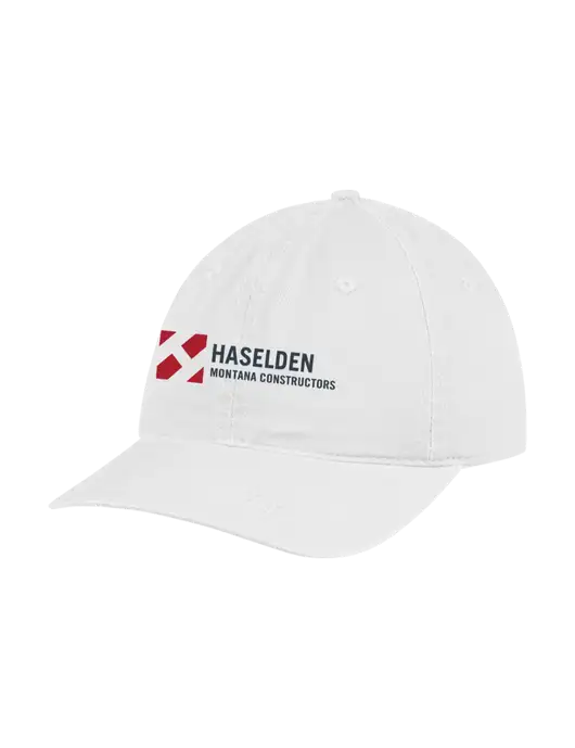 Garment Washed Unstructured Twill White Cap w/Haselden Montana Constructors Logo