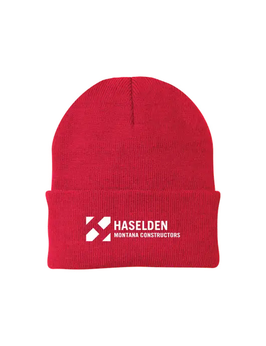 Red Knit Cap w/Haselden Montana Constructors Logo