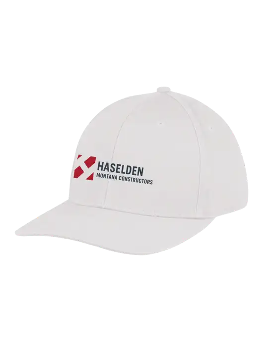 Premium Modern Structured Twill White Snapback Cap w/Haselden Montana Constructors Logo