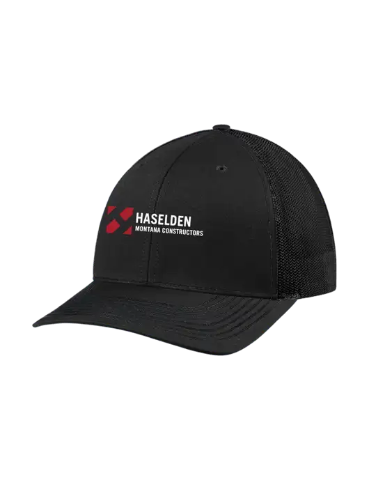 Richardson Adjustable Snapback Original 112 Trucker Cap Black w/Black Mesh w/Haselden Montana Constructors Logo