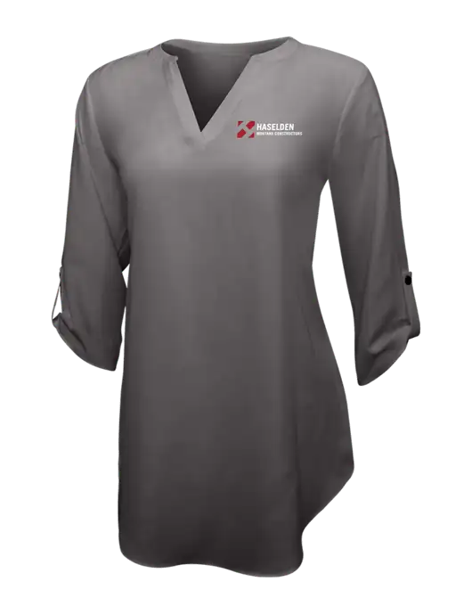 Dark Grey Womens 3/4 Sleeve Tunic Blouse w/Haselden Montana Constructors Logo