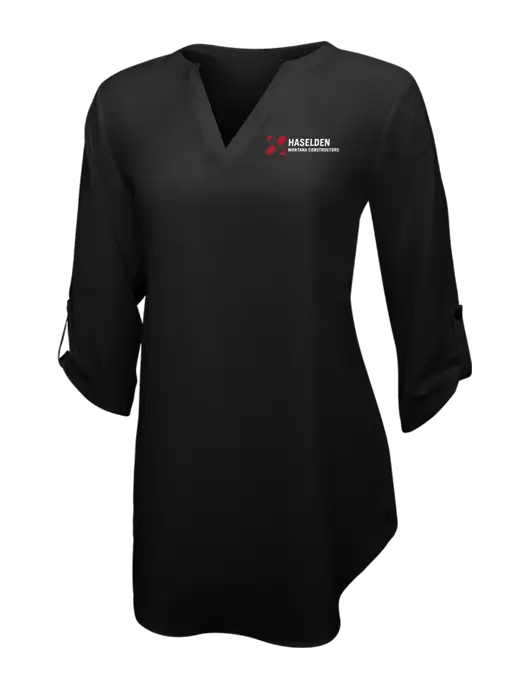 Womens Black 3/4 Sleeve Tunic Blouse w/Haselden Montana Constructors Logo
