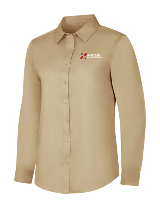 Dark Tan Womens Long Sleeve Superpro React Twill Shirt w/Haselden Montana Constructors Logo