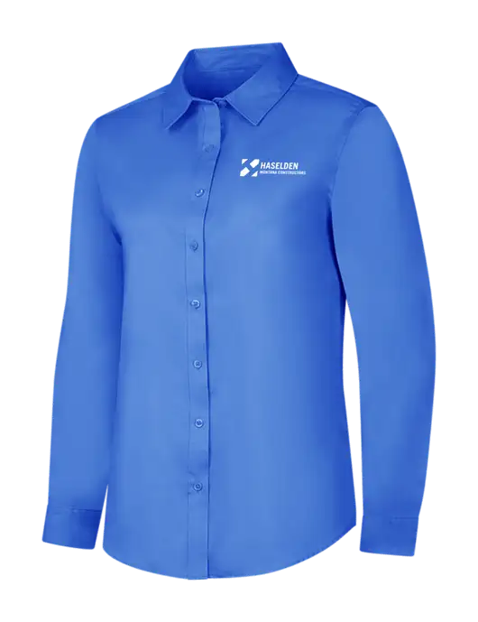 Dark Carolina Blue Womens Long Sleeve Superpro React Twill Shirt w/Haselden Montana Constructors Logo