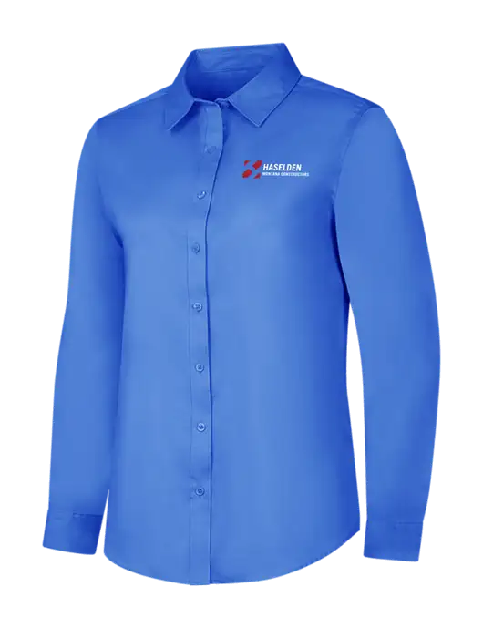 Dark Carolina Blue Womens Long Sleeve Superpro React Twill Shirt w/Haselden Montana Constructors Logo