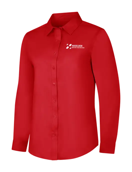 Red Womens Long Sleeve Superpro React Twill Shirt w/Haselden Montana Constructors Logo