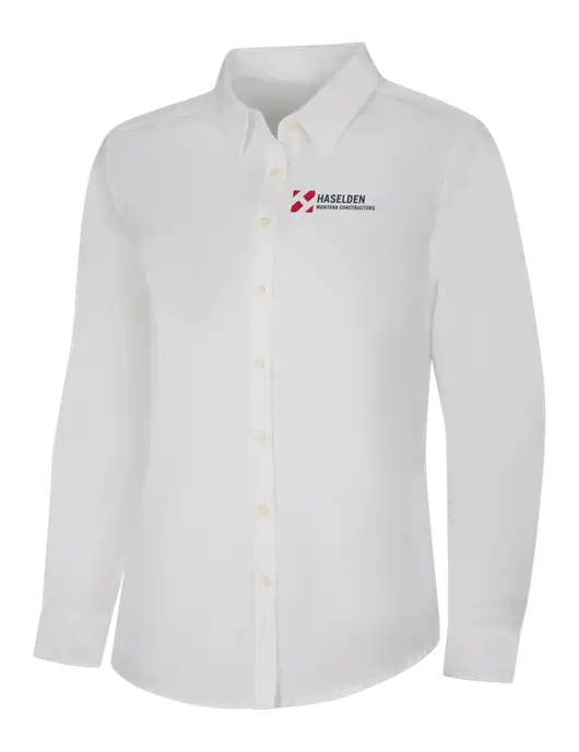 Womens White Long Sleeve Superpro React Twill Shirt w/Haselden Montana Constructors Logo