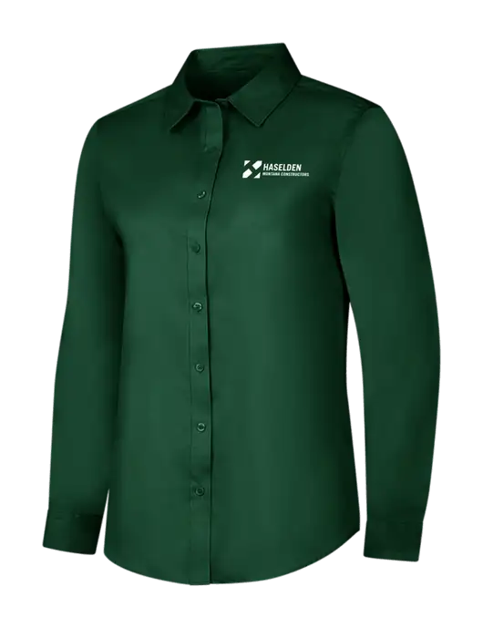 Dark Green Womens Long Sleeve Superpro React Twill Shirt w/Haselden Montana Constructors Logo