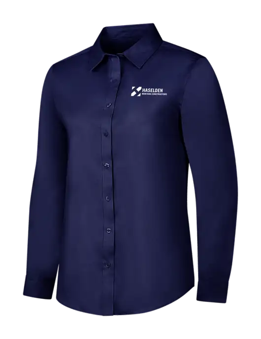 Navy Womens Long Sleeve Superpro React Twill Shirt w/Haselden Montana Constructors Logo