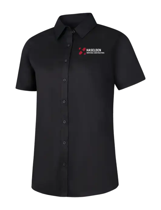 Womens Black Short Sleeve Superpro React Twill Shirt w/Haselden Montana Constructors Logo