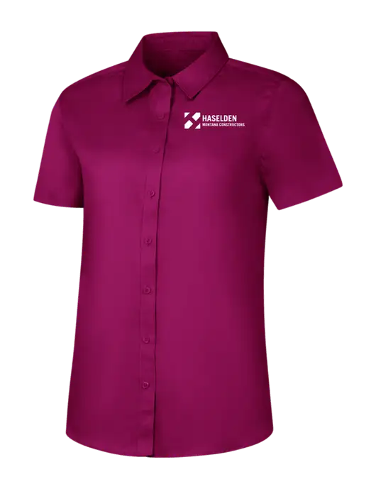 Womens Dark Fucia Short Sleeve Superpro React Twill Shirt w/Haselden Montana Constructors Logo