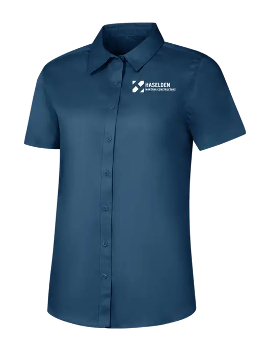 Womens Light Navy Short Sleeve Superpro React Twill Shirt w/Haselden Montana Constructors Logo