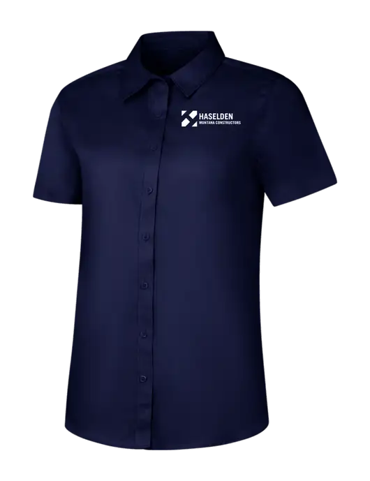 Womens Navy Short Sleeve Superpro React Twill Shirt w/Haselden Montana Constructors Logo