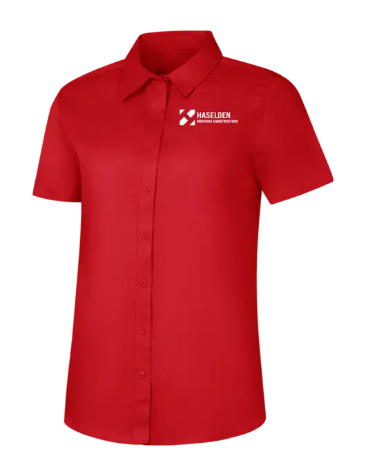Womens Red Short Sleeve Superpro React Twill Shirt w/Haselden Montana Constructors Logo
