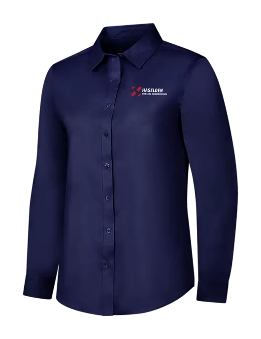 Navy Womens Long Sleeve Superpro React Twill Shirt w/Haselden Montana Constructors Logo