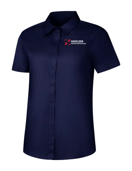 Womens Navy Short Sleeve Superpro React Twill Shirt w/Haselden Montana Constructors Logo