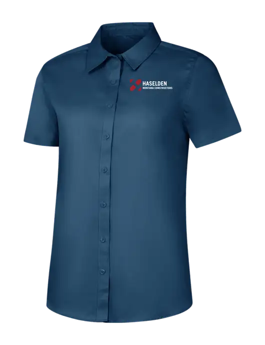 Womens Light Navy Short Sleeve Superpro React Twill Shirt w/Haselden Montana Constructors Logo